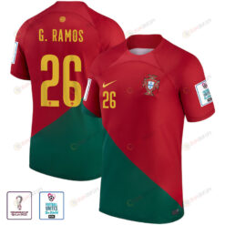 Portugal National Team FIFA World Cup Qatar 2022 Patch Gon?alo Ramos 26 Home Men Jersey