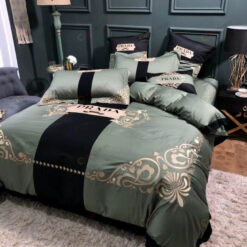 Prada Logo Long-Staple Cotton Bedding Set In Dark Green