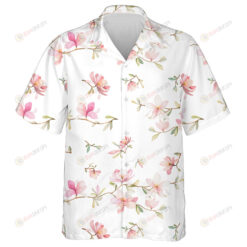 Pretty Pink Flower Branches Watercolor Pattern On White Background Hawaiian Shirt