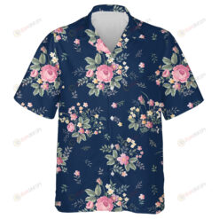 Pretty Rose Bouquet On Dark Blue Background Design Hawaiian Shirt