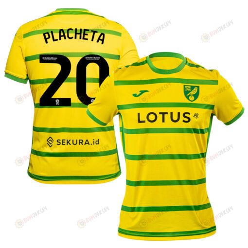 Przemyslaw Placheta 20 Norwich City 2023/24 Home Men Jersey - Yellow