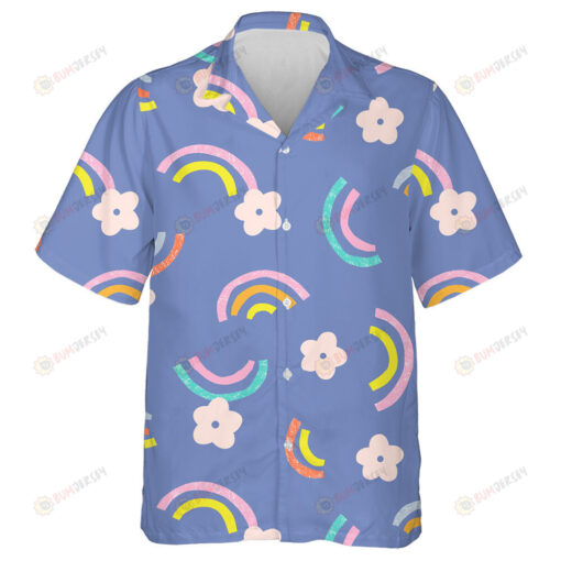 Psychedelic Hippie Background With Flowers On White Design Hawaiian Shirt