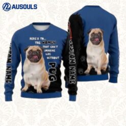 Pug Dog Lover Blue Black Knitted Ugly Sweaters For Men Women Unisex