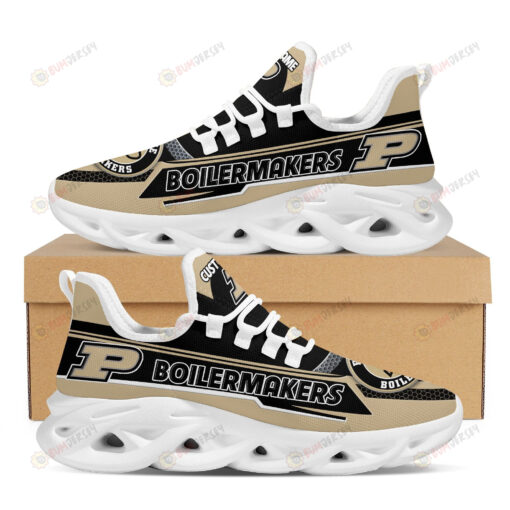 Purdue Boilermakers Logo Pattern Custom Name 3D Max Soul Sneaker Shoes In Black Gold