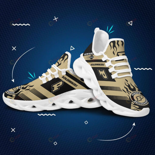 Purdue Boilermakers Logo Stripe And Fire Pattern Custom Name 3D Max Soul Sneaker Shoes