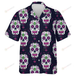 Purple Sugar Skull Mexican With Floral Ornament Hawaiian Shirt