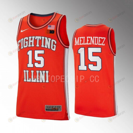 RJ Melendez 15 Illinois Fighting Illini Orange Jersey 2022-23 Retro Basketball