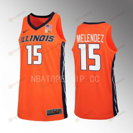 RJ Melendez 15 Illinois Fighting Illini Uniform Jersey 2022-23 Basketball Orange