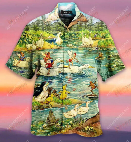 Racing Ducks Hawaiian Shirt Short Sleeve Aloha