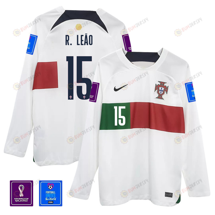 Rafael Le?o 15 Portugal 2022-23 Away Men Long Sleeve Jersey National Team World Cup Qatar Patch