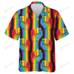 Rainbow Striped Hand Showing Fist Raised Gay Pattern Hawaiian Shirt