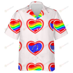 Rainbow Stylistic USA And EU Flags On The Form Red Heart Hawaiian Shirt