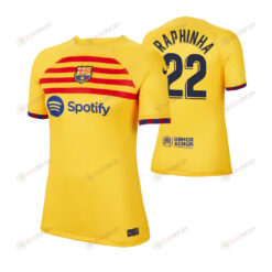 Raphinha 22 Barcelona 2023 Fourth Women's Yellow Jersey