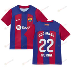 Raphinha 22 Barcelona 2023/24 Home Youth Jersey - Blue/Scarlet