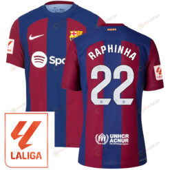 Raphinha 22 Barcelona 2023/24 With LaLiga Badge Home Men Jersey