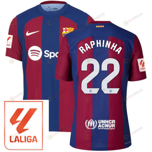 Raphinha 22 Barcelona 2023/24 With LaLiga Badge Home Men Jersey