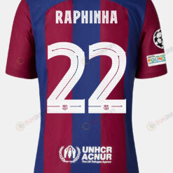 Raphinha 22 Barcelona 2023/24 With UCL Badge Home Men Jersey