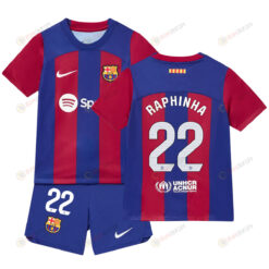 Raphinha 22 Barcelona Home Kit 2023-24 Youth Jersey - Blue/Scarlet