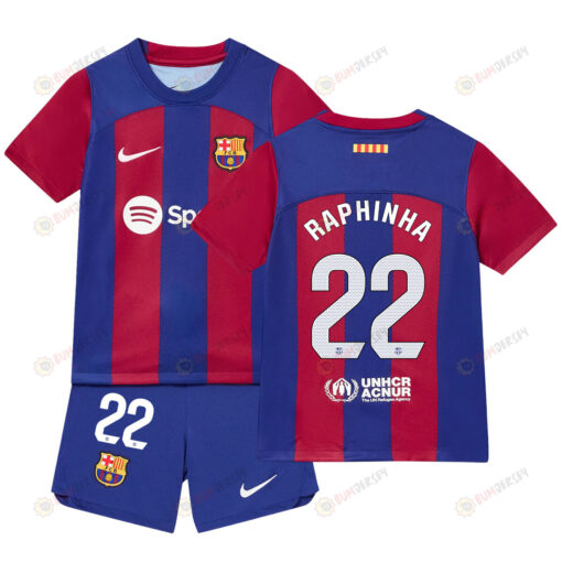 Raphinha 22 Barcelona Home Kit 2023-24 Youth Jersey - Blue/Scarlet