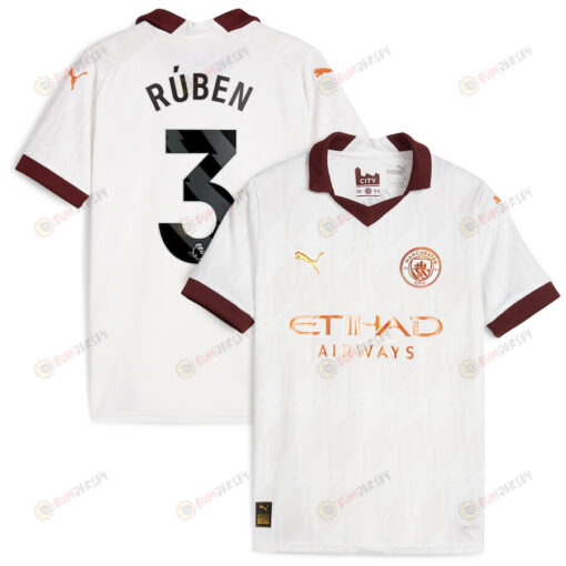 R?ben Dias 3 Manchester City 2023/24 Away YOUTH Jersey - White