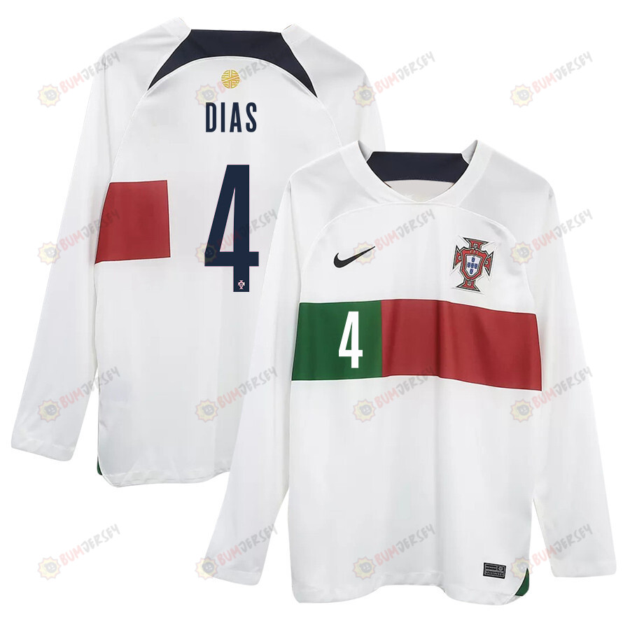 R?ben Dias 4 Portugal 2022-23 Away Men Long Sleeve Jersey National Team World Cup Qatar