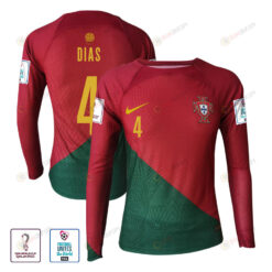 R?ben Dias 4 Portugal 2022-23 Home Men Long Sleeve Jersey National Team World Cup Qatar Patch