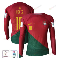 R?ben Neves 18 Portugal 2022-23 Home Men Long Sleeve Jersey National Team World Cup Qatar Patch