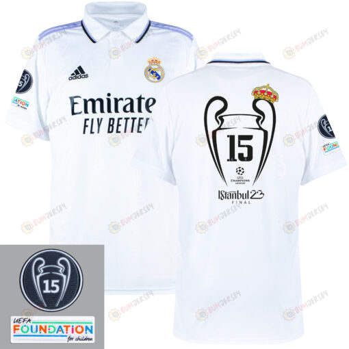 Real Madrid 15th Champions League Crown Home Jersey- White