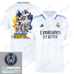 Real Madrid 2022-23 UEFA Champions Raising The Trophy Home Jersey- White