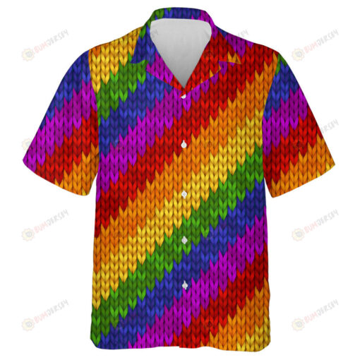 Realistic Knitted Rainbow Textured Illustration Pattern Hawaiian Shirt
