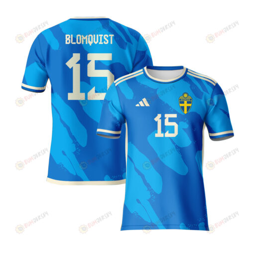 Rebecka Blomqvist 15 Sweden 2023 Youth Away Jersey - Blue - All Over Printed Jersey