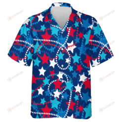 Red And Blue Star Spree On Geometric Background Hawaiian Shirt