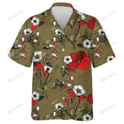 Red And White Blossom Floral Pattern Vintage Style Background Hawaiian Shirt