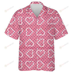 Red And White Striped Pattern With Empty White Hearts Hawaiian Shirt