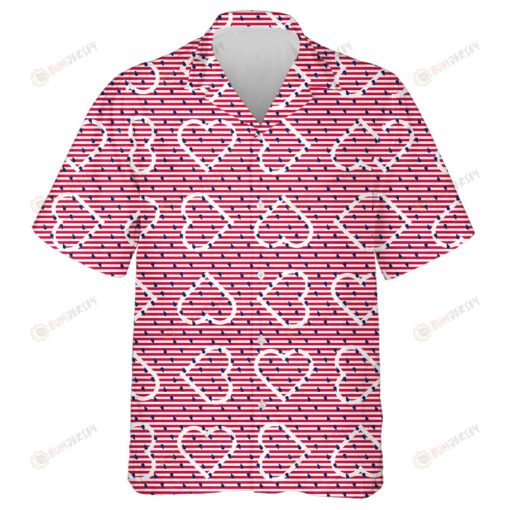 Red And White Striped Pattern With Empty White Hearts Hawaiian Shirt