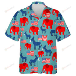 Red Elephant And Blue Donkey With American Flags Pattern Hawaiian Shirt