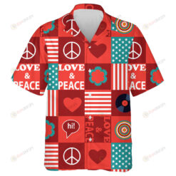 Red Hippie Pattern With Flower Heart Vinyl Record And Peace Symbols Hawaiian Shirt