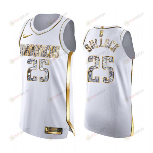 Reggie Bullock Mavericks 25 2022 Playoffs Jersey White Diamond Edition