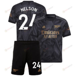 Reiss Nelson 24 Arsenal Away Kit 2022 - 2023 Youth Jersey - Black
