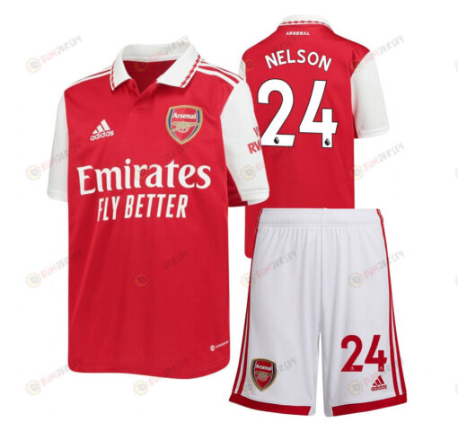 Reiss Nelson 24 Arsenal Home Kit 2022-23 Youth Jersey - Red