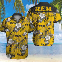 Rem Floral And Leaves Pattern Curved Hawaiian Shirt In Yellow