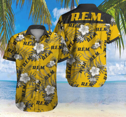 Rem Floral And Leaves Pattern Curved Hawaiian Shirt In Yellow