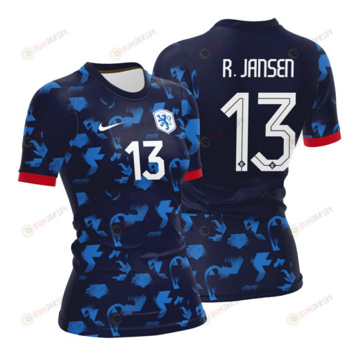 Renate Jansen 13 Netherlands 2023 Women Away Jersey - Blue - All Over Printed Jersey