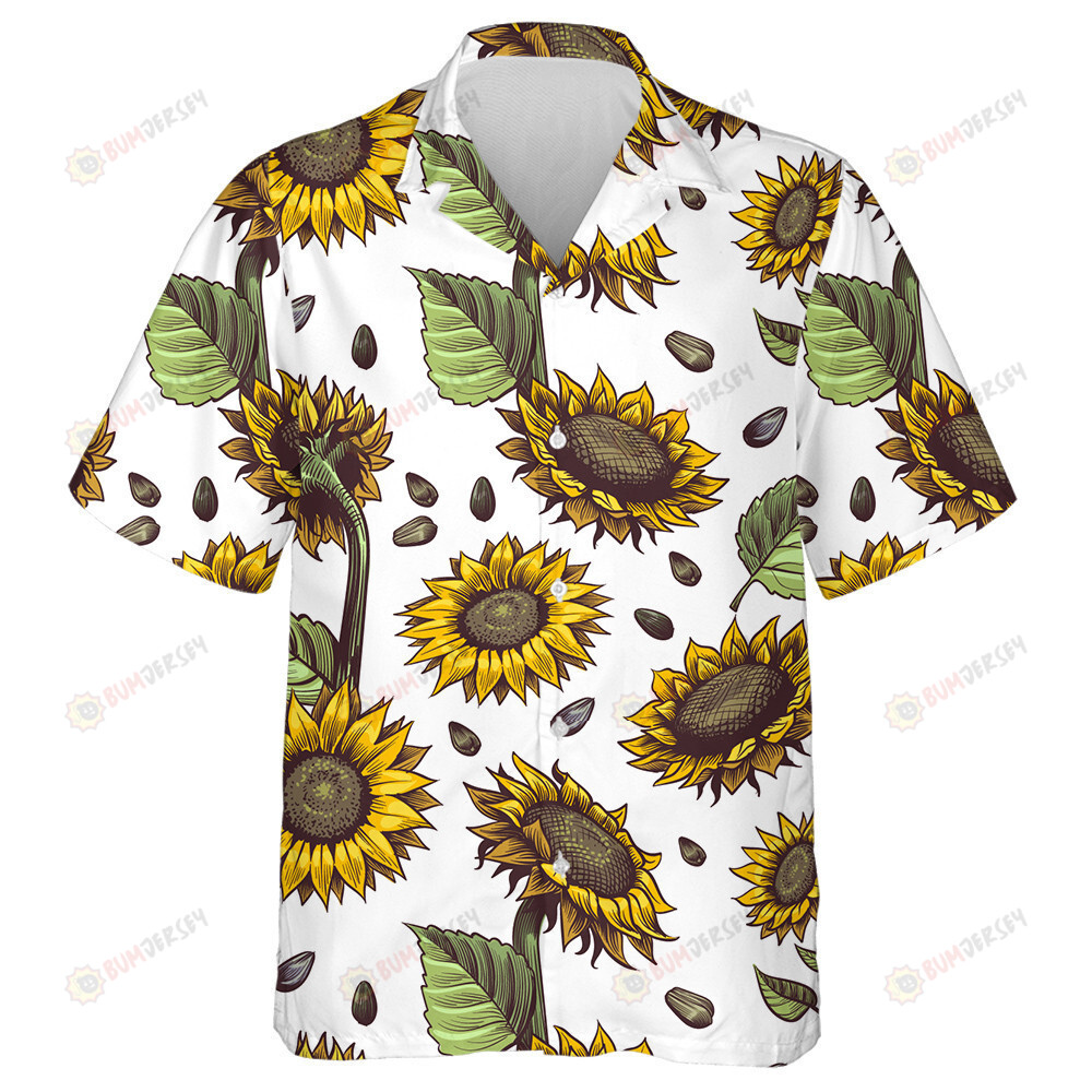 Repeating Sunflower Artistic Blossom Abstract Hand Drawn Hawaiian Shirt