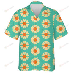Retro Aesthetic Style Pattern With Flowers On Tuquoise Background Hawaiian Shirt