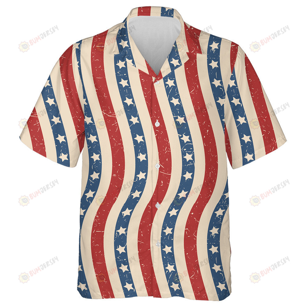 Retro Art Vertical Curved Striped In The Colors Of American Flag Hawaiian Shirt