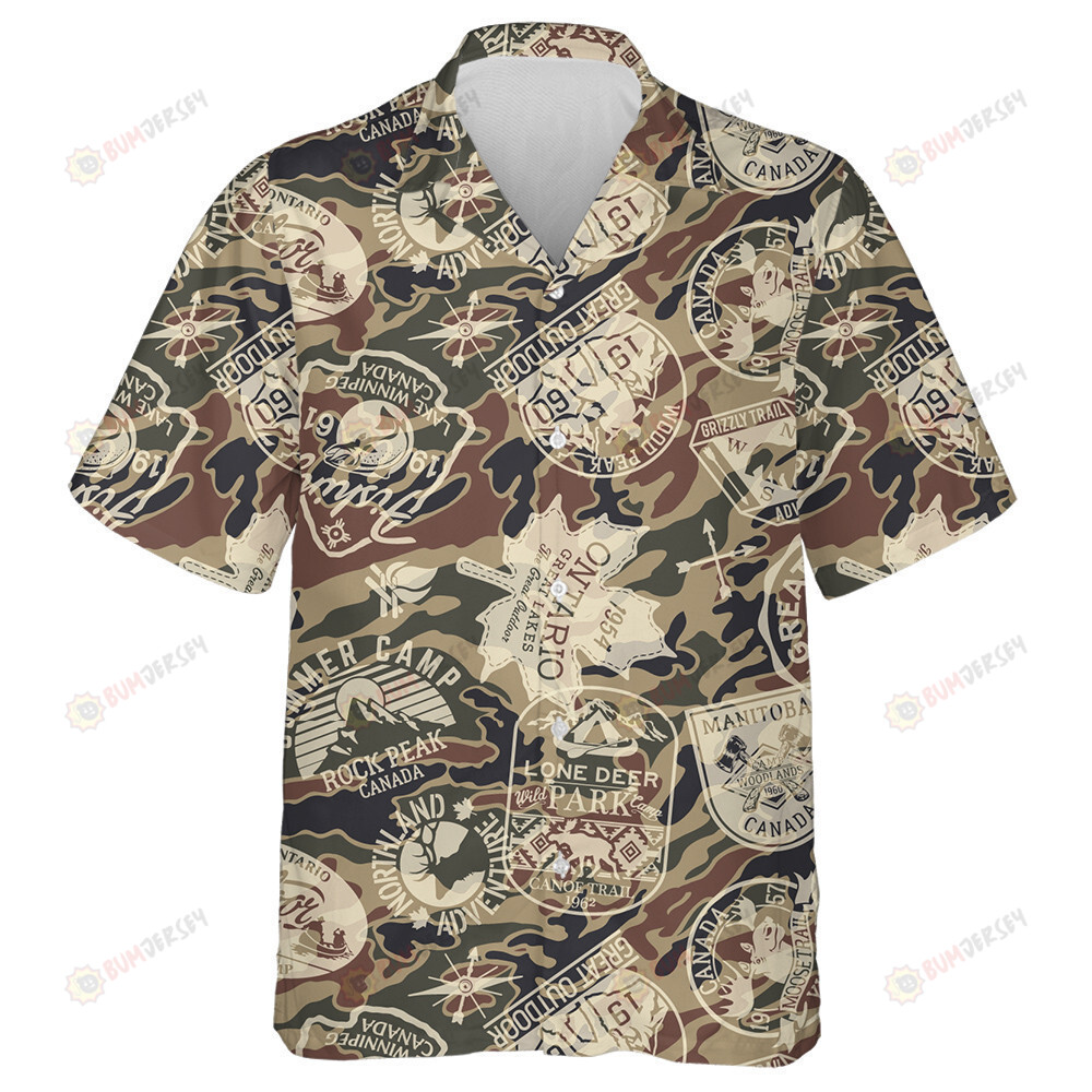 Retro Canada Stickers Camouflage Background Pattern Hawaiian Shirt
