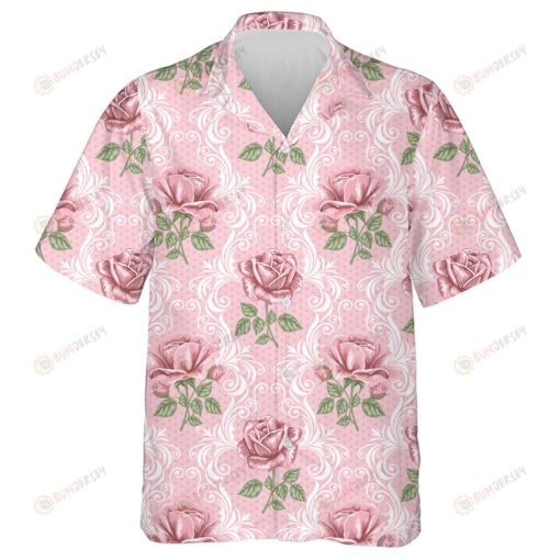 Retro Flower Beautiful Pastel Pink Roses Branch Unique Texture Hawaiian Shirt