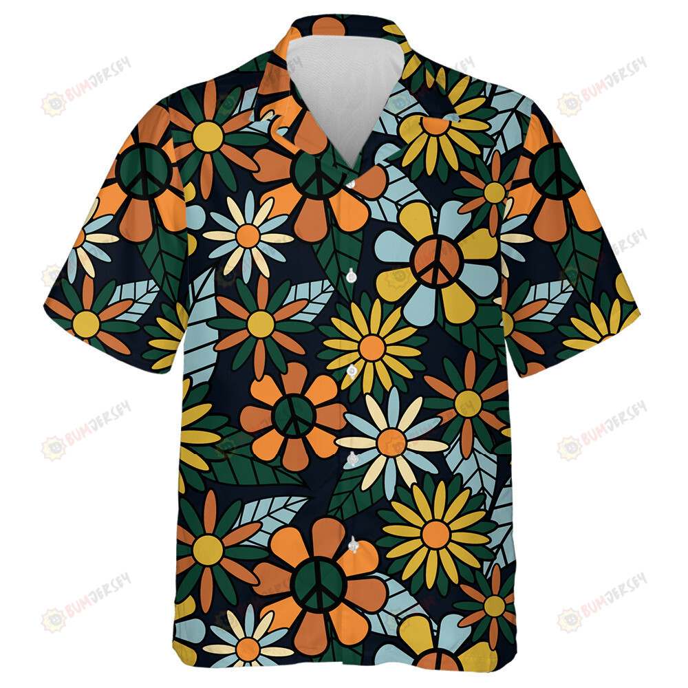 Retro Hippie Flowers Vintage Daisy And Leaves All Over Pattern Hawaiian Shirt