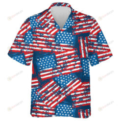 Retro Painted American Flags Navy Background Pattern Hawaiian Shirt